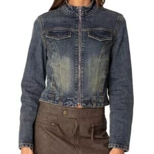Edikted Gray Scorpio Washed Denim Jacket Womens Size Medium